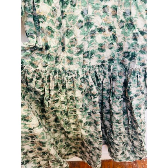 MARYSIA Green White Floral Printed 100% Cotton Drop Waist Imperialis Dress M - Picture 11 of 16